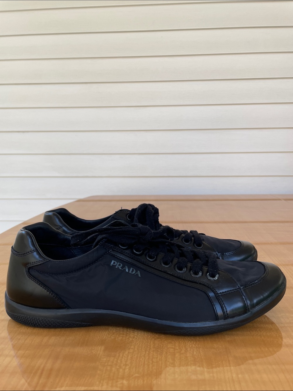 Prada Black Low-Profile Men's Trainers Lace-Up Sneakers Size 11 Designer Luxury